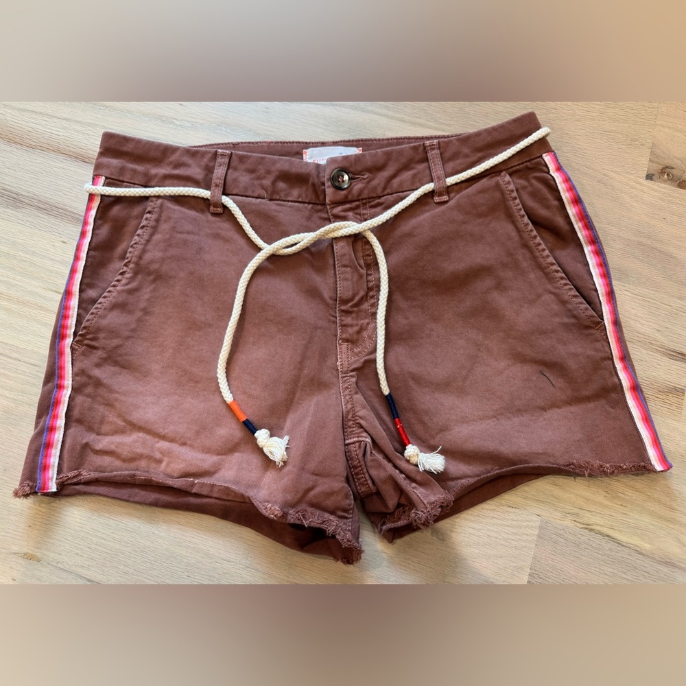 Sundry Anthropologie Side stripe Trouser Shorts 27 Rope Belt Burgundy